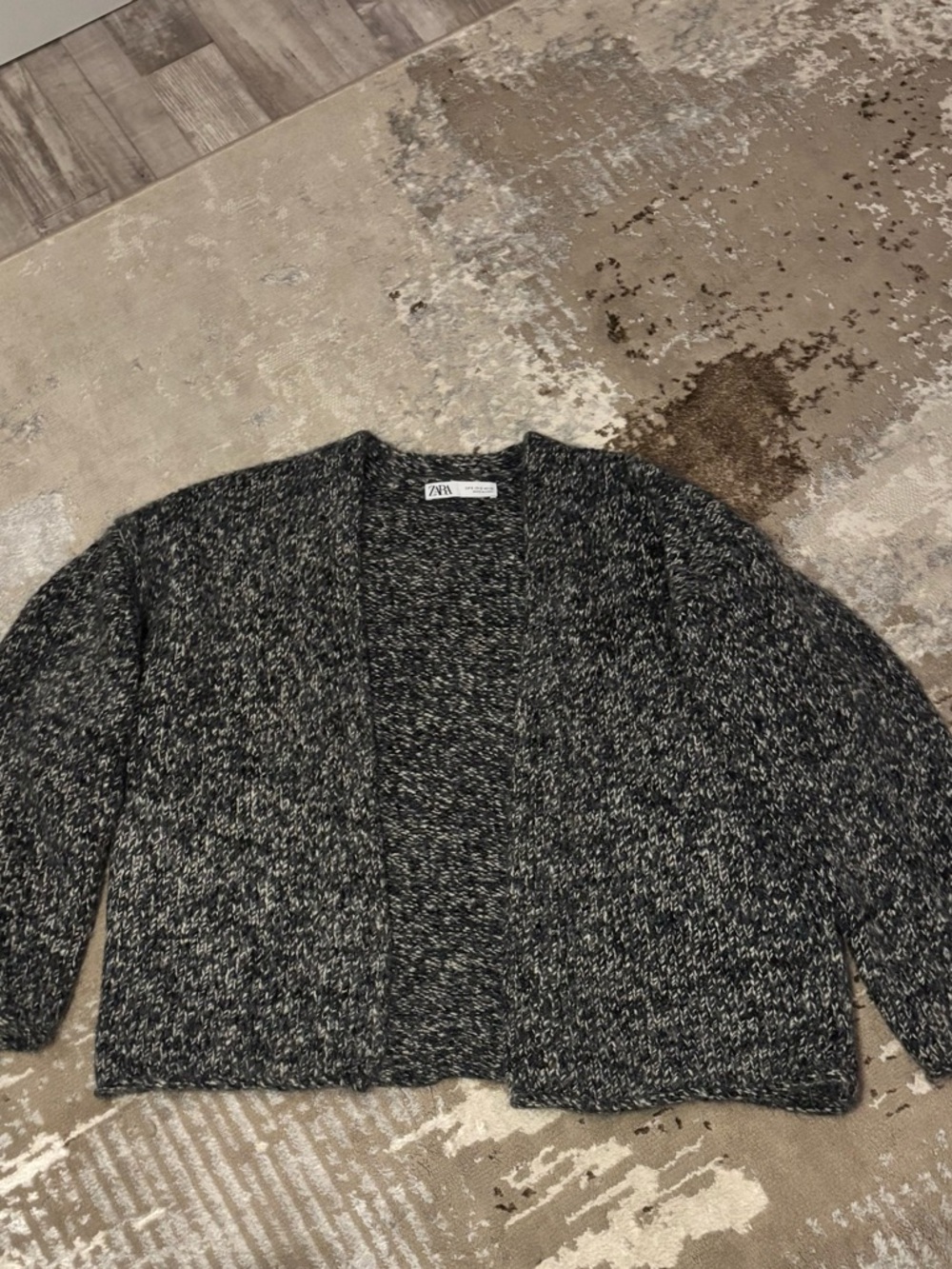 Zara Black and White Marled Open-Front Cardigan